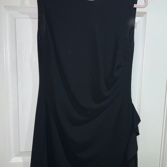 Tahari ASL sheath dress Sz 14P sleeveless side ruffle detail Little Black Dress - Picture 3 of 9
